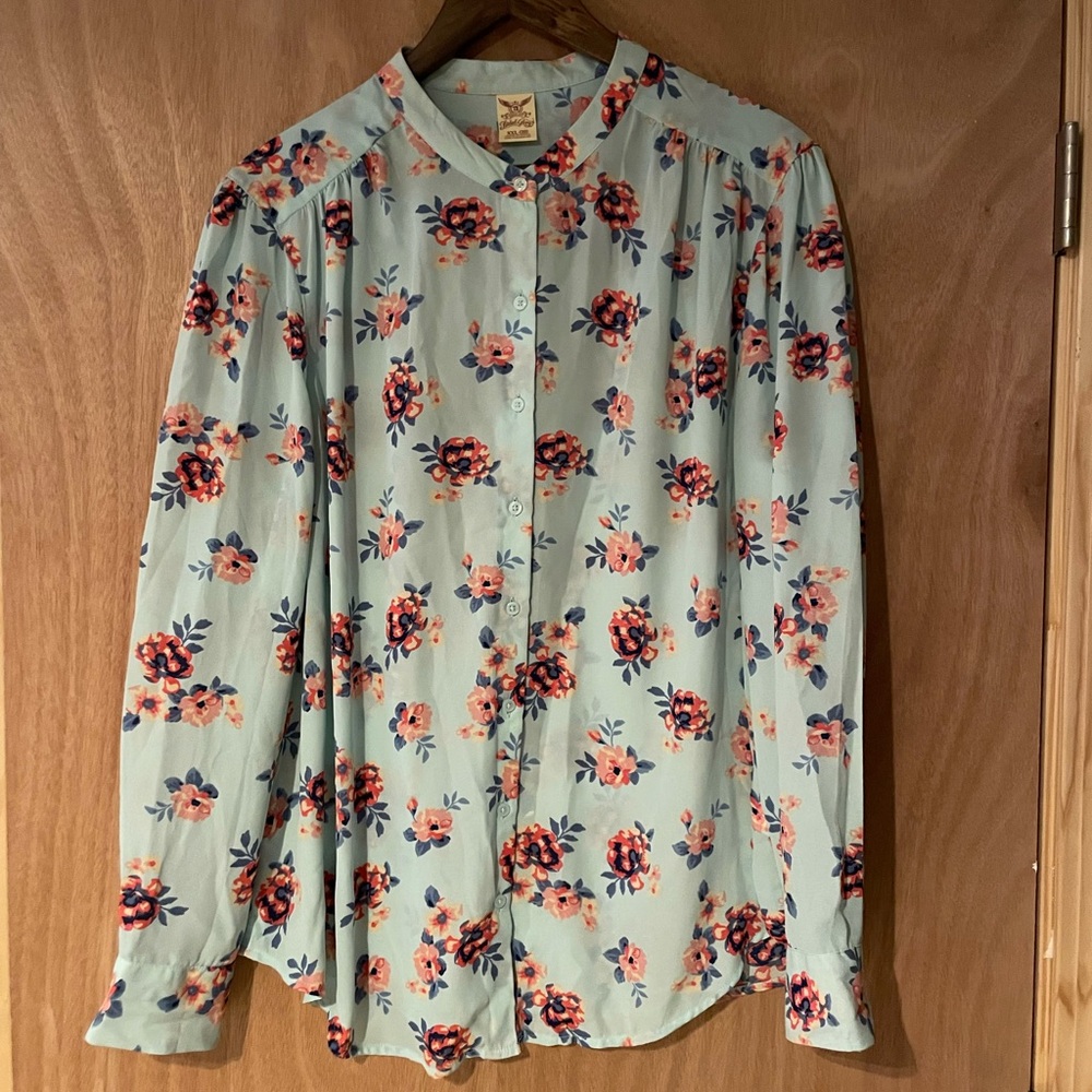 Faded Glory Floral Button Down Shirt - Blue and Red